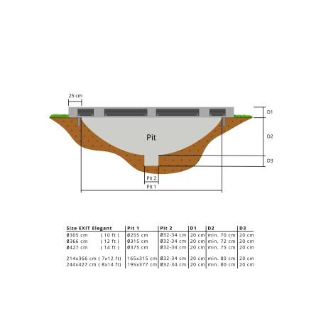EXIT Trampoline enterré Elegant Premium ø366cm avec filet de sécurité Deluxe - gris