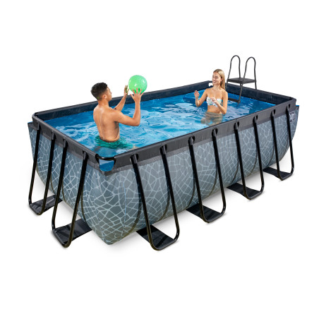 EXIT Piscine Stone 400x200x122cm avec pompe filtrante - grise