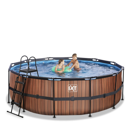 EXIT Piscine Wood ø427x122cm avec pompe filtrante - marron