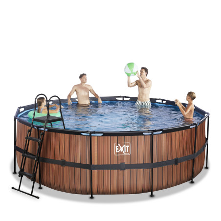 EXIT Piscine Wood ø427x122cm avec pompe filtrante - marron