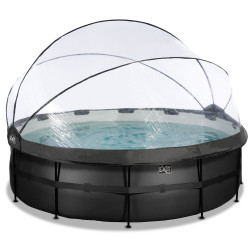 EXIT Piscine couverte Black Leather ø450x122cm avec pompe filtrante à sable et à chaleur - noir