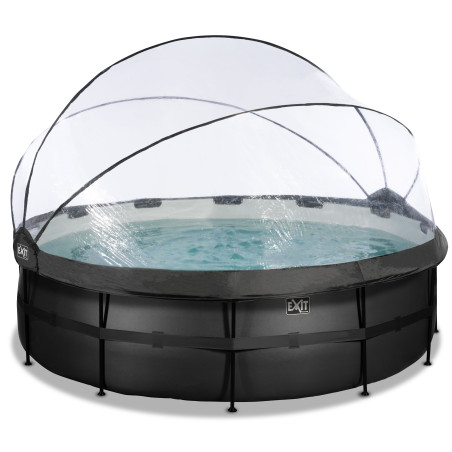 EXIT Piscine couverte Black Leather ø450x122cm avec pompe filtrante à sable et à chaleur - noir