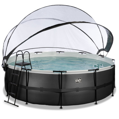 EXIT Piscine couverte Black Leather ø450x122cm avec pompe filtrante à sable et à chaleur - noir