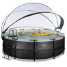 EXIT Piscine couverte Black Leather ø450x122cm avec pompe filtrante à sable et à chaleur - noir