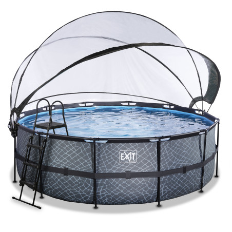 EXIT Piscine couverte Stone ø427x122cm avec pompe filtrante à sable - grise