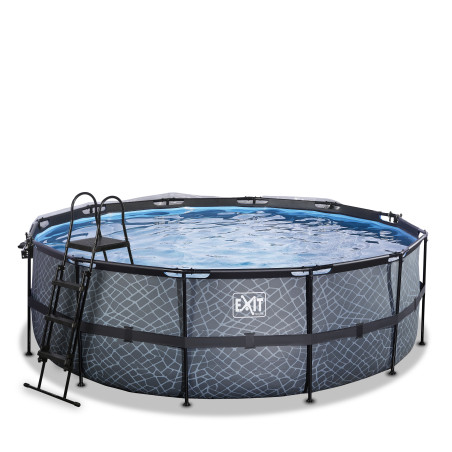 EXIT Piscine couverte Stone ø427x122cm avec pompe filtrante à sable - grise