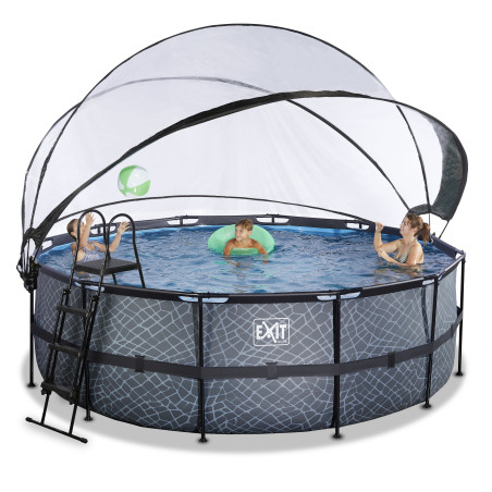 EXIT Piscine couverte Stone ø427x122cm avec pompe filtrante à sable - grise
