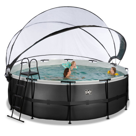 EXIT Piscine couverte Black Leather ø427x122cm avec pompe filtrante à sable - noir
