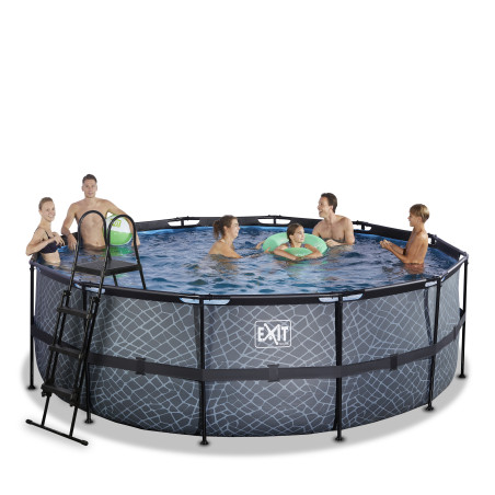 EXIT Piscine Stone ø427x122cm avec pompe filtrante à sable - grise