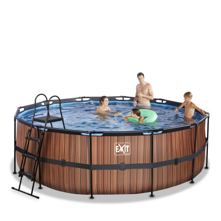 EXIT Piscine Wood ø427x122cm avec pompe filtrante à sable - marron