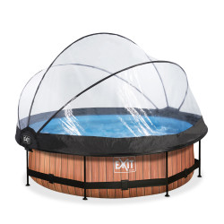 EXIT Piscine couverte Wood ø300x76cm avec pompe filtrante - marron