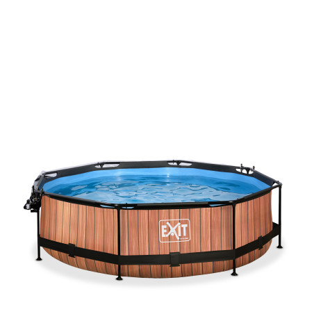 EXIT Piscine couverte Wood ø300x76cm avec pompe filtrante - marron