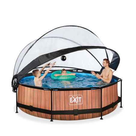 EXIT Piscine couverte Wood ø300x76cm avec pompe filtrante - marron
