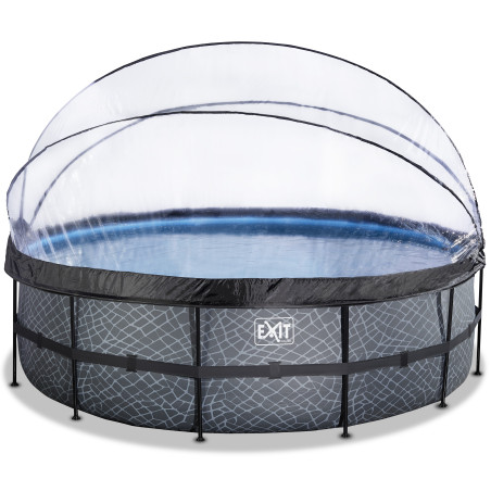 EXIT Piscine couverte Stone ø488x122cm avec pompe filtrante à sable - grise