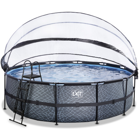 EXIT Piscine couverte Stone ø488x122cm avec pompe filtrante à sable - grise