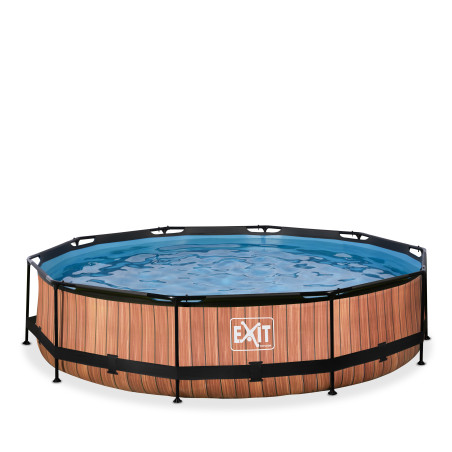 EXIT Piscine couverte Wood ø360x76cm avec pompe filtrante - marron
