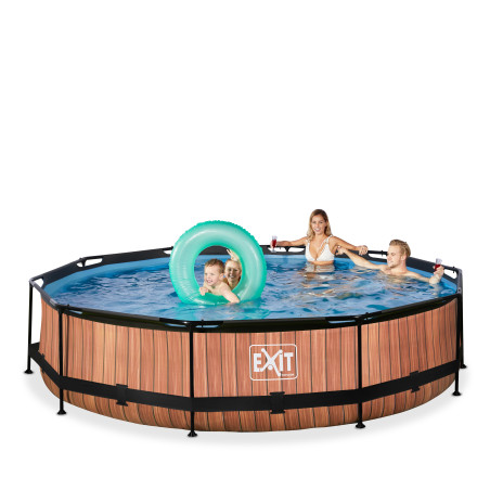 EXIT Piscine couverte Wood ø360x76cm avec pompe filtrante - marron