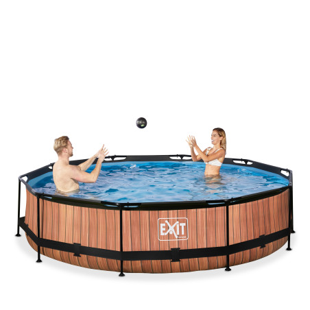 EXIT Piscine couverte Wood ø360x76cm avec pompe filtrante - marron
