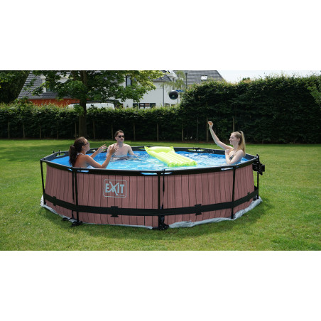 EXIT Piscine couverte Wood ø360x76cm avec pompe filtrante - marron