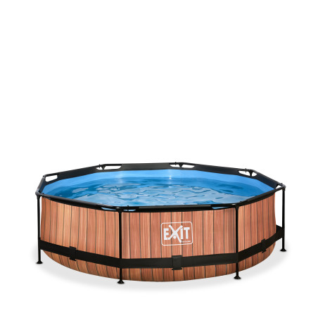 EXIT Piscine couverte Wood ø300x76cm avec pompe filtrante - marron
