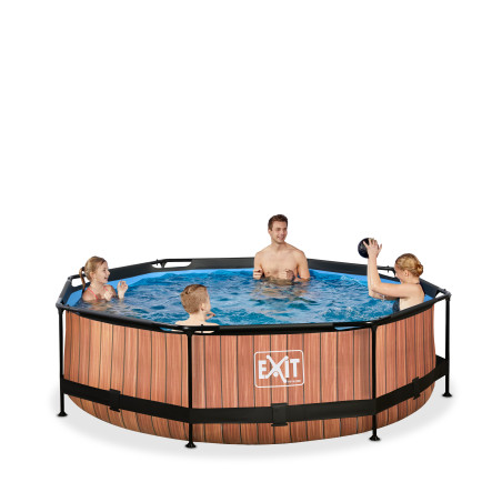 EXIT Piscine couverte Wood ø300x76cm avec pompe filtrante - marron