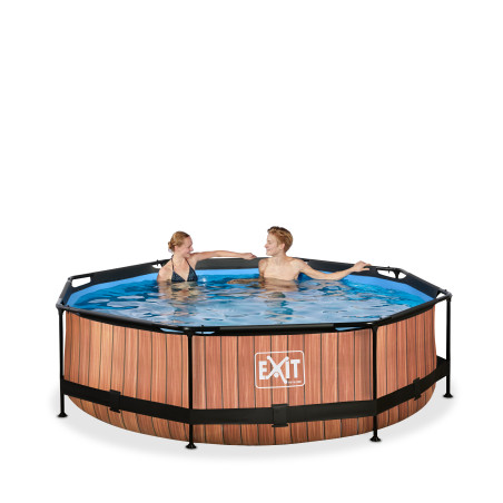 EXIT Piscine couverte Wood ø300x76cm avec pompe filtrante - marron