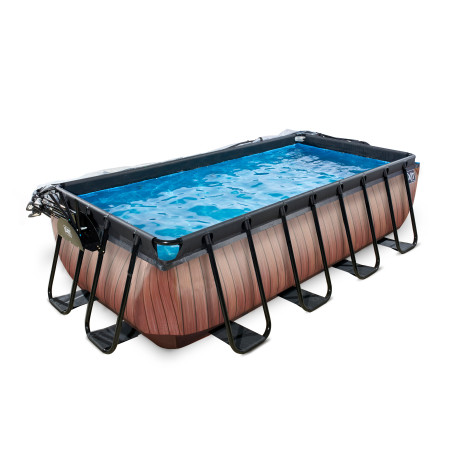 EXIT Piscine couverte Wood 400x200cm avec pompe de filtration à sable - marron