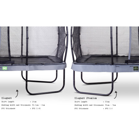 EXIT Trampoline Elegant de 214x366cm avec filet de sécurité Economy - gris