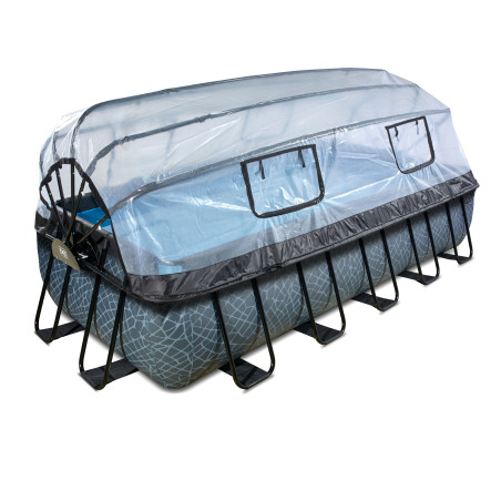 EXIT Piscine couverte Stone 540x250cm avec pompe de filtration à sable - grise