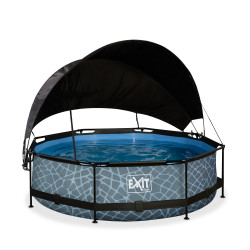 EXIT Piscine Stone ø300x76cm avec voile d'ombrage et pompe filtrante - grise