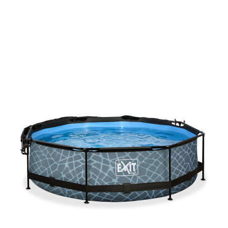 EXIT Piscine Stone ø300x76cm avec voile d'ombrage et pompe filtrante - grise