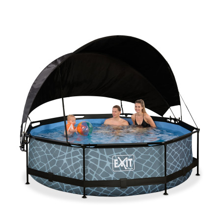 EXIT Piscine Stone ø300x76cm avec voile d'ombrage et pompe filtrante - grise