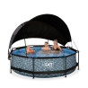 EXIT Piscine Stone ø300x76cm avec voile d'ombrage et pompe filtrante - grise