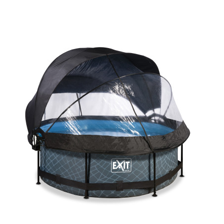 EXIT Piscine couverte Stone ø244x76cm avec voile d'ombrage et pompe filtrante - grise