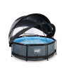 EXIT Piscine couverte Stone ø244x76cm avec voile d'ombrage et pompe filtrante - grise