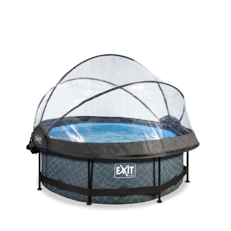 EXIT Piscine couverte Stone ø244x76cm avec voile d'ombrage et pompe filtrante - grise