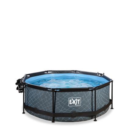 EXIT Piscine couverte Stone ø244x76cm avec voile d'ombrage et pompe filtrante - grise