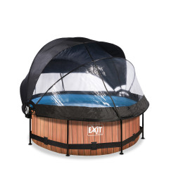 EXIT Piscine couverte Wood ø244x76cm avec voile d'ombrage et pompe filtrante - marron