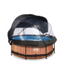 EXIT Piscine couverte Wood ø244x76cm avec voile d'ombrage et pompe filtrante - marron