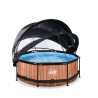 EXIT Piscine couverte Wood ø244x76cm avec voile d'ombrage et pompe filtrante - marron