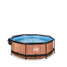 EXIT Piscine couverte Wood ø244x76cm avec voile d'ombrage et pompe filtrante - marron