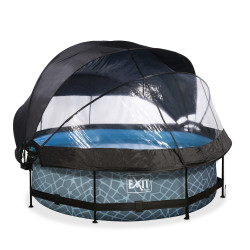 EXIT Piscine couverte Stone ø300x76cm avec voile d'ombrage et pompe filtrante - grise
