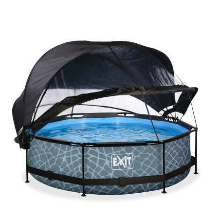 EXIT Piscine couverte Stone ø300x76cm avec voile d'ombrage et pompe filtrante - grise