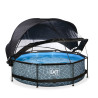 EXIT Piscine couverte Stone ø300x76cm avec voile d'ombrage et pompe filtrante - grise