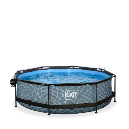 EXIT Piscine couverte Stone ø300x76cm avec voile d'ombrage et pompe filtrante - grise