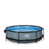 EXIT Piscine couverte Stone ø300x76cm avec voile d'ombrage et pompe filtrante - grise