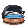 EXIT Piscine couverte Wood ø300x76cm avec voile d'ombrage et pompe filtrante - marron
