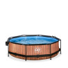 EXIT Piscine couverte Wood ø300x76cm avec voile d'ombrage et pompe filtrante - marron