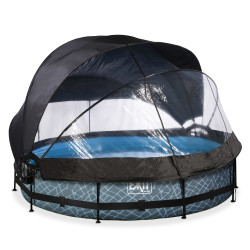 EXIT Piscine couverte Stone ø360x76cm avec voile d'ombrage et pompe filtrante - grise