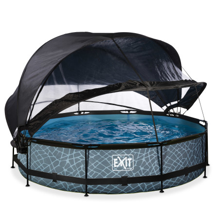 EXIT Piscine couverte Stone ø360x76cm avec voile d'ombrage et pompe filtrante - grise